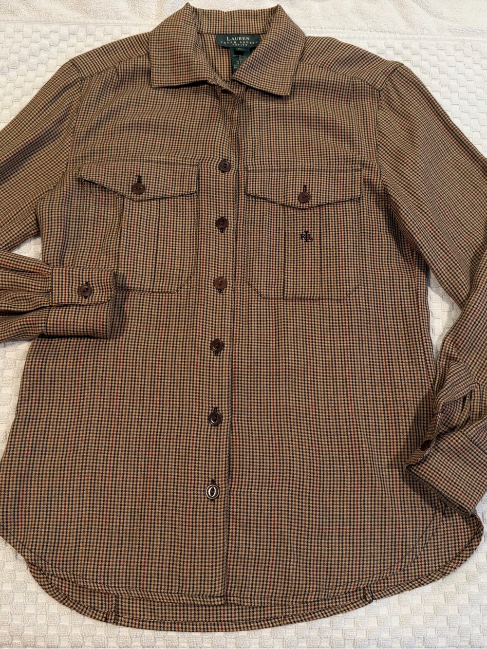 Lauren Ralph Lauren Brown Black Micro Houndstooth Button-Down Shirt